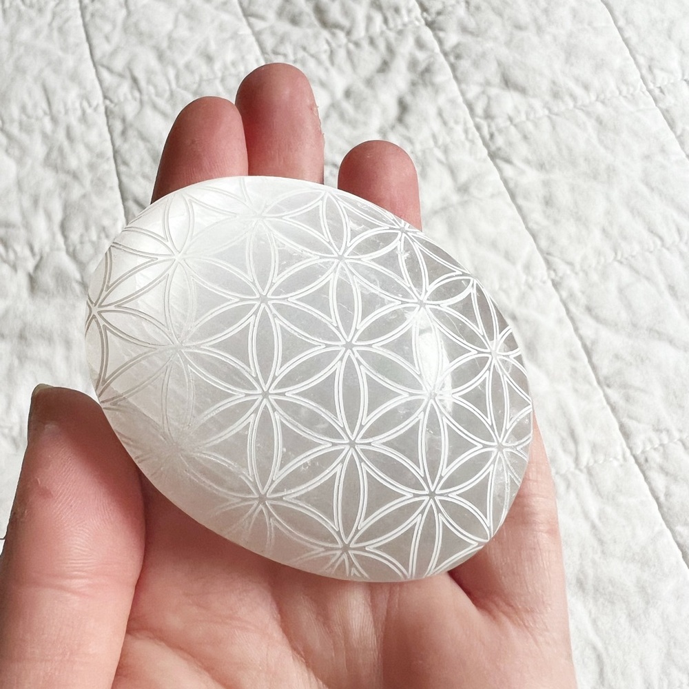 Carved Selenite Palm Stone